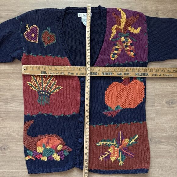 Vintage 90s Christina Handknit Cardigan Sweater Size S Thanksgiving Fall Cottage - Picture 9 of 12